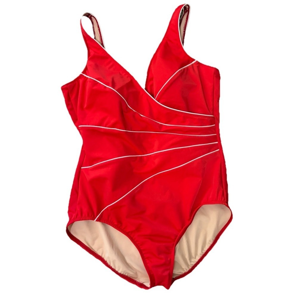 Miraclesuit Horizon One Piece Swimsuit Womens 18 Red Tummy Control Faux Wrap